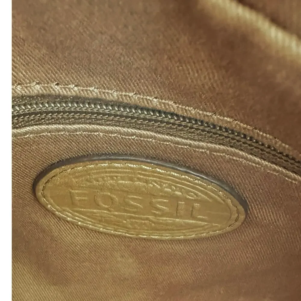 Fossil Riley Leather Crossbody Bag Adjustable Strap Camel Brown Silver Hardware - Picture 9 of 10